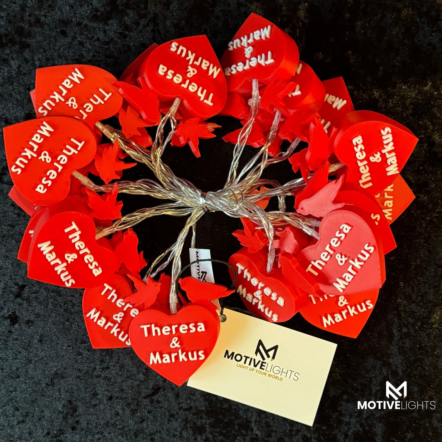 Herz in Rot Lichterkette personalisiert